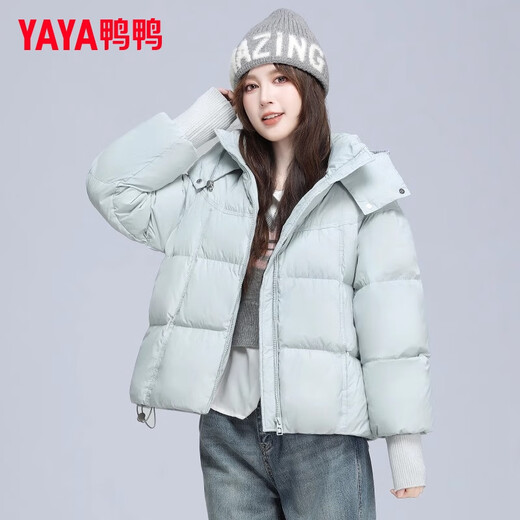 YaYa autumn and winter new short down jacket women's thickened hooded bread coat loose and warm Korean style puff coat black M (recommended 110-140 Jin Jin equals 0.5 kg)