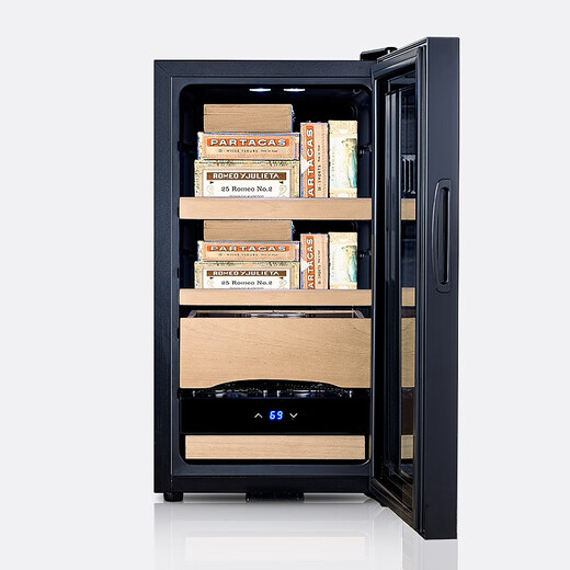 JUSTOWN Little Dragon electronic cigar cabinet, independent temperature and humidity control, humidity control and constant temperature, humidity adjustment, cedar wood shelf 280 pieces, black + 2 layers of box storage + 1 layer of bare storage, with lock