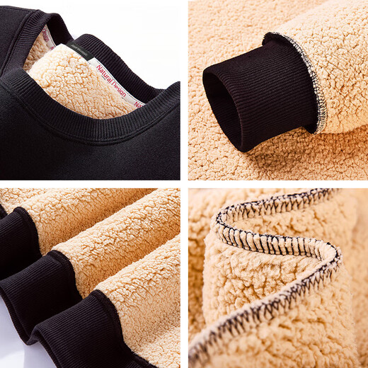 Jeanswest sweatshirt men's winter velvet thickened warm lambswool jacket men's round neck tops simple and versatile couple wear 500G lambswool burgundy thickened L (175) (Priority for collection and purchase)