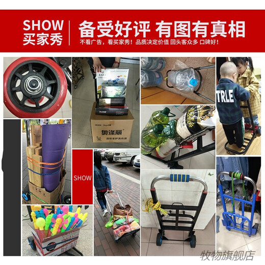 
Suizhiyu audio pulling cart quilt bucket water household shopping cart buying cart lightweight model medium size PU wheel-foldable_H736
