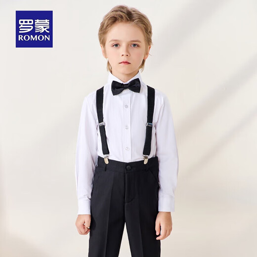 
Romon children's dress June 1st performance suit boy graduation host long sleeve trousers strap suit black 170