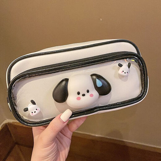 High-value Korean Ins style transparent visible large-capacity pencil bag for students must-have for school starts with double-layer stationery bag (white) + pencil bag (no pencil) + designated 3D stickers
