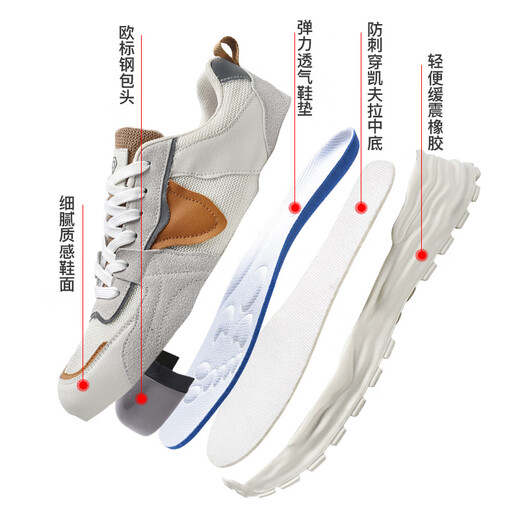 
RunningFish (RunningFish) labor protection shoes for men's spring and summer breathable anti-smashing and anti-puncture lightweight belt steel plate work shoes for men's steel head four seasons 829 beige (steel head anti-smashing + anti-puncture) 41