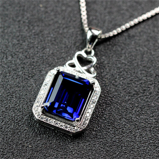 DRJEFUN rectangular tanzanite sapphire pendant necklace, women's blue tanzanite necklace set with diamonds and silver jewelry, rose gold (main stone 10X12mm) with chain