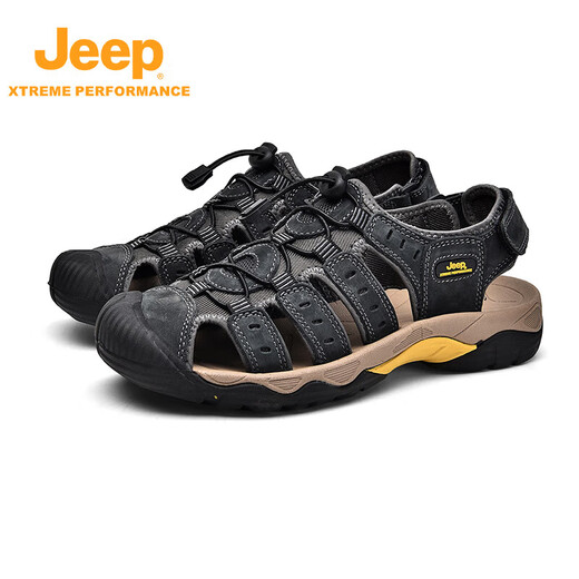 
Jeep sandals men's outdoor breathable beach shoes men's bag-toe wading hole shoes non-slip hiking casual shoes 514 dark gray 42