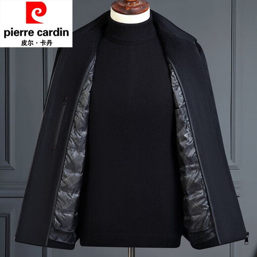 Pierre Cardin autumn and winter thickened and warm middle-aged men's wool business jackets middle-aged and elderly dad's wool woolen jackets stand-up collar gray removable down liner 5XL 200 (suitable for 190-210Jin Jin equals 0.5 kg)