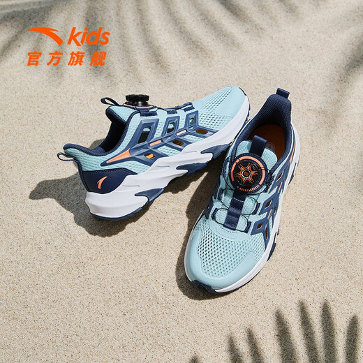 ANTA Children's Sandals Men's Beach Shoes 2026 Summer Baotou Breathable Knob Buttons Physical Education Class Sports Frame Shoes Light Steel Blue/New Ink Blue-1 36