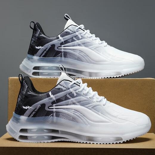 Hahf Sportsschuhe Männer Sommerluftkissen Stoßdämpfung Großgröße Herrenschuhe Jugend Trendy Laufschuhe erhöht große Maschenschuhe Männer Schwarz und Weiß [hohe Qualität] 42