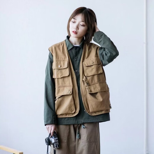 Nasalike Japaner Retro Lose Arbeit Weste Multipocket Outdoor-Funktion männlicher und weiblicher Ami Kaji Camping Taktische Weste B14 [Khaki] xl