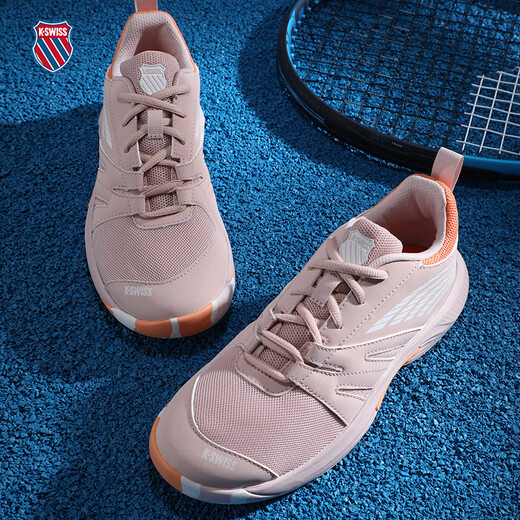 Chaussures de tennis pour enfants Kswiss Nouveaux adolescents Speedtrac pour hommes et femmes Chaussures professionnelles résistantes à l'usure 87392-684 Lotus Pink / White Dot Orange 35.5