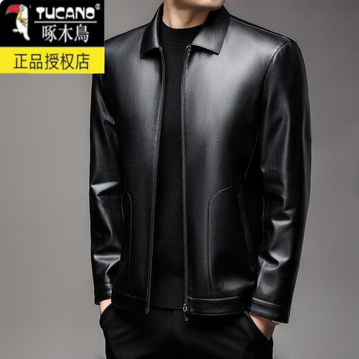 Holzspecker Lederjacke für Männer im Winter neuer Stil plus Samt warme Revers-Motorrad-Service-Business Casual Lederjacke Herren-Trend 9902 Deep Coffee plus Samt M 170 [90-110Jin [Jin Equals gleich 0,5 kg]]