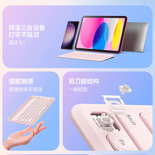 倍思（Baseus）无线蓝牙键盘超薄三模连接自带卡槽可充电 适用台式电脑手机通用 白