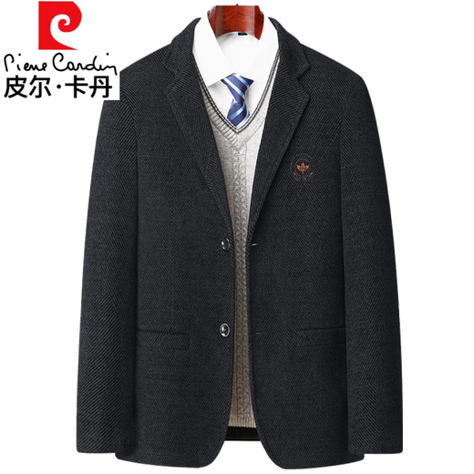 Pierre Cardin Dad Winter Outer Suit Middle-aged and Old Men Middle-aged Suit 50 Years Old 60 Grandpa 80 Velvet Thickened High-end Suit Black Gray + Sweater + Trousers 4XL 195 (Suitable for 155-180 Jin Jin equals 0.5 kg)