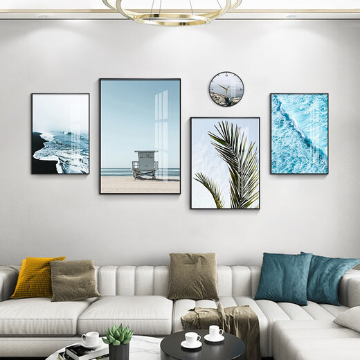 Mohu (mohu) living room decoration painting sofa background wall mural modern simple landscape landscape painting TV wall high-end new style hanging paintings seaside landscape 15935 (including wall clock) art crystal porcelain combination-black frame