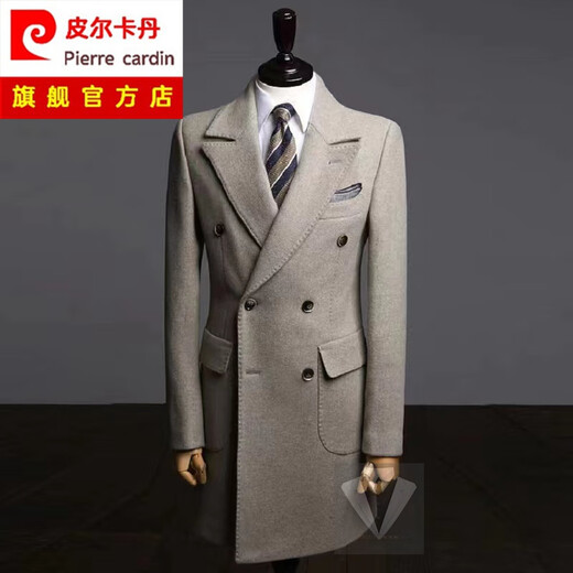 Pierre Cardin Cashmere Mantel Herren- und Winter-Herren-Slim-Mantel doppelte Reihe mit mittlerer Länge in Nordhöre verdickter warmer Wolle Spitzname Hellbraun Polo Mantel 175/130-145jin [Jin gleich 0,5 kg]