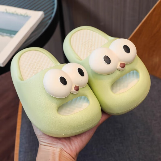Rongshen Children's Slippers Girls Summer 2025 New Home Bathroom Anti-Slip Sticking Female Boy Sandals Slippers for Women JM1 Green-9717 Cute Eyes 170mm