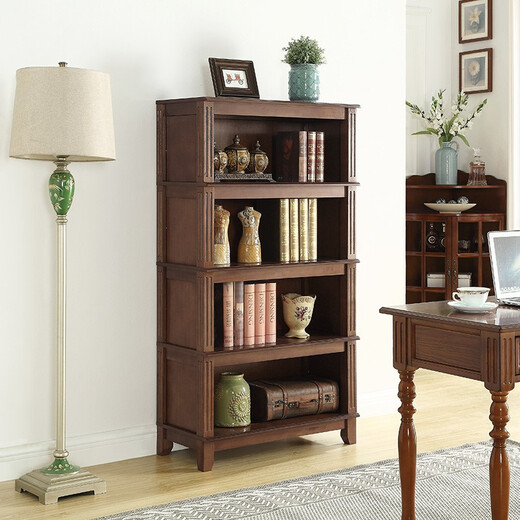 Hua Xu Mei Bang Bücherregal Regal Einfache amerikanische Massivholz Bücherregal Kombination Europäische Büro bodenhilfe eines Bücherregals Wohnzimmerschrank 80 cm*38 Dicke Bücherregal [Walnussfarbe] Höhe 1479mm Vierschicht