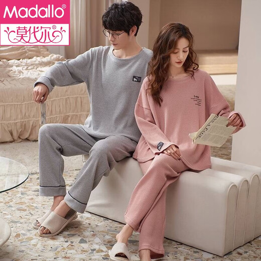 Modal brand couple pajamas one man and one woman spring and autumn pure cotton thin comfortable breathable long-sleeved lover home clothing set ZX men 15810 women 2581 M women + men XL