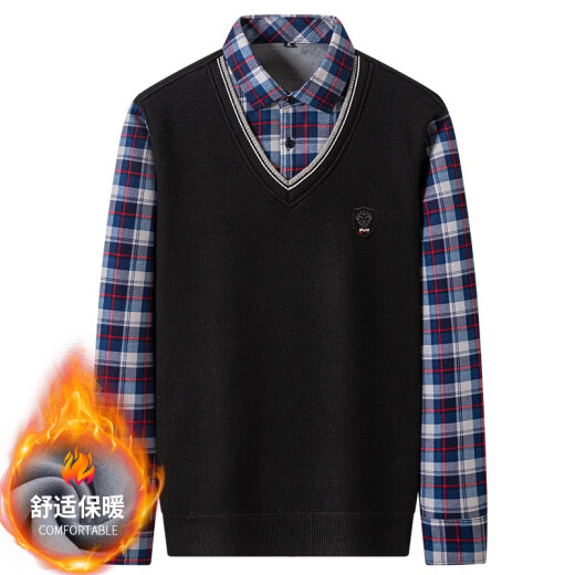 Prenomen Winter Winter Warm Wen Men Middle-Eby Plus de terciopelo engrosado Camiseta de manga larga Collar empalmado Top Daddy Suit 15619 XL