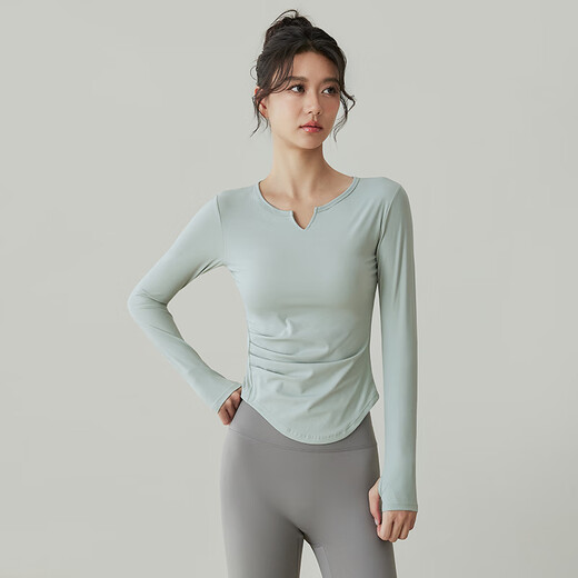 LULULOMDDW high-end yoga wear with chest pads, women's long-sleeved sports tops, slimming running training, Pilates autumn and winter fitness clothes, green S, recommended 85 Jin Jin equal to 0.5 kg or less