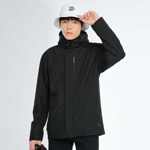 BRELRMON韩版冲锋衣女男防风户外防寒三合一保暖可拆卸滑雪登山服夹克外套 HS12805曜石黑-男 L