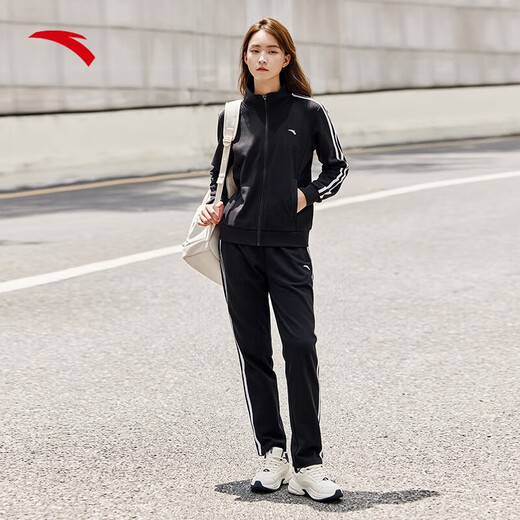 ANTA velvet warm sports suit for women winter women's casual suit sportswear jacket women's trousers sports two-piece set. Recommended regular two-piece set for autumn and winter. Basic black-1 M/female 165
