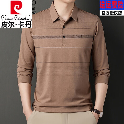 
Pierre cardin high-end brand pure cotton t-shirt for men long sleeves 2025 new middle-aged casual lapel thin daddy t-shirt 829 navy blue 3XL 185