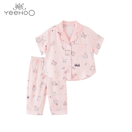 
Yingshi (YEEHOO) [same style in the mall] Yingshi children's home clothing suit for boys and girls Tiansi short-sleeved cardigan top trousers pajamas crystal powder YZJCJ12003A 110 cm