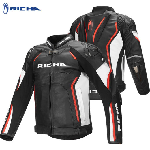 RICHA motorcycle leather cycling suit men's jacket track racing suit anti-fall motorcycle suit split heavy motorcycle hump jacket equipment black and white red-Lightning XL