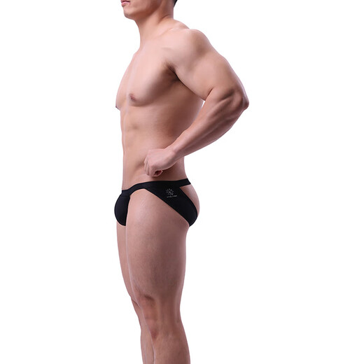 Captain Fearless men's underwear sexy low-waisted large size double thong underwear sports solid color breathable thong black 1 pair S (weight 100-115Jin Jin equals 0.5 kg)