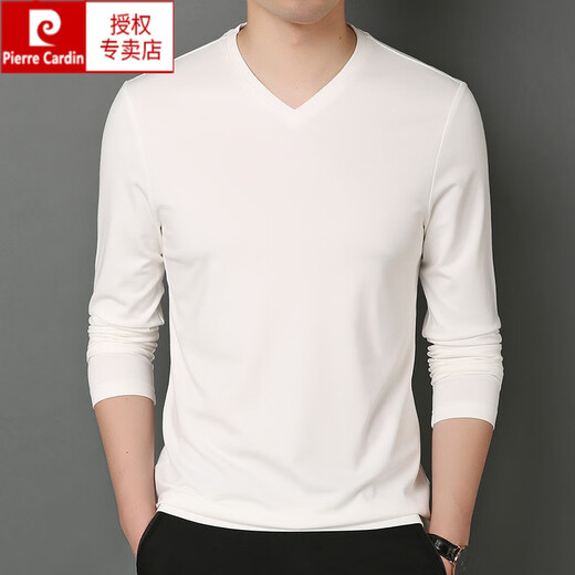 Pierre Cardin Herrenkleidung, Mulberry Seiden-T-Shirt, Herren V-Ausschnitt mit langärmeligen Frühling im mittleren Alter und Herbst, Dünne Herrenkleidung, Papas Herbst Top 1506 Navy 175