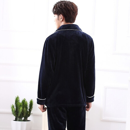 Xunmengji coral velvet pajamas men's winter thickened and velvet winter home clothes men's pajamas autumn and winter 818 blue [main picture - thickened and velvet] XL