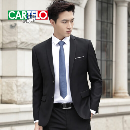 Cardile Crocodile Suit Men's 2021 New Men's Casual Suit Men's Trendy Handsome Suit Jacket Korean Style Slim Best Man Groom Wedding Business Casual Professional Formal Wear Black Single Button (Top) 170/L[100-115Jin[Jin equals 0.5kg]]