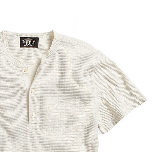 RRL Vêtements masculins Classic Waffle Tricot Cotton Henry Shirt RL90240 100-blanc M