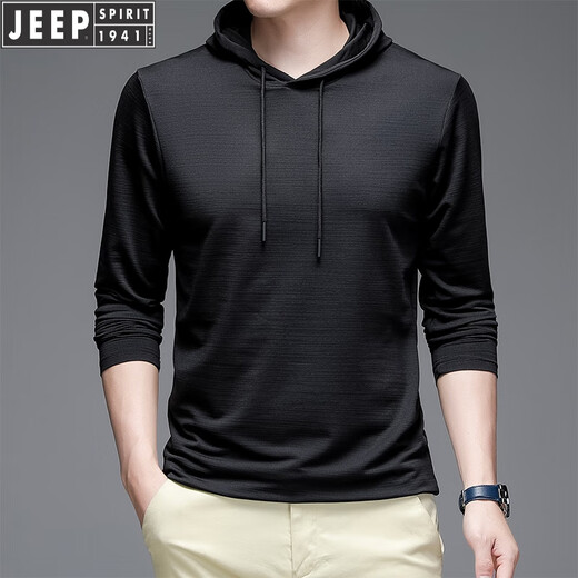 JEEP SPIRIT纯色运动帽衫男士长袖t恤夏季薄款冰丝速干体恤防晒健身连帽卫衣 58015白色 3XL 180-200斤