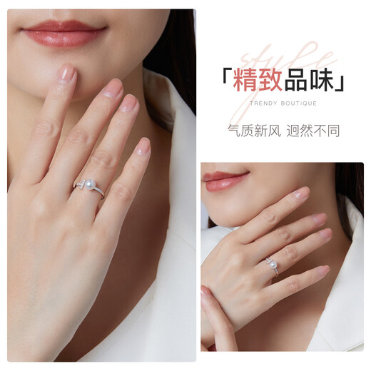 Queen of Pearls S925 silver inlaid 6-7mm nearly perfect round freshwater pearl ring for women live birthday gift for girls 6-7mm 12-13#