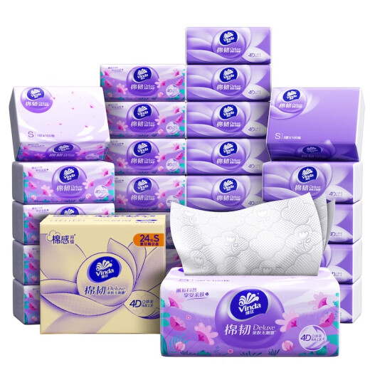 Vinda tissue paper [recommended by Zhao Liying] cotton tough 3-layer 100-tissue paper*24 pack S size skin-friendly non-irritating tissue paper box