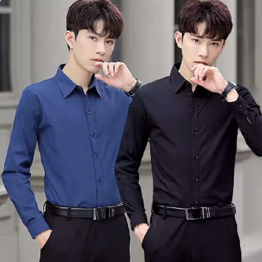 Tin Yuan White White de manga larga, no hierro, no hierro, profesionales de negocios, vestidos de manga larga de manga larga, traje de trabajo para hombres traje para hombres con 2 piezas [blanco + blanco] 2xl [120-135Jin [Jin equivale a 0.5 kg]]