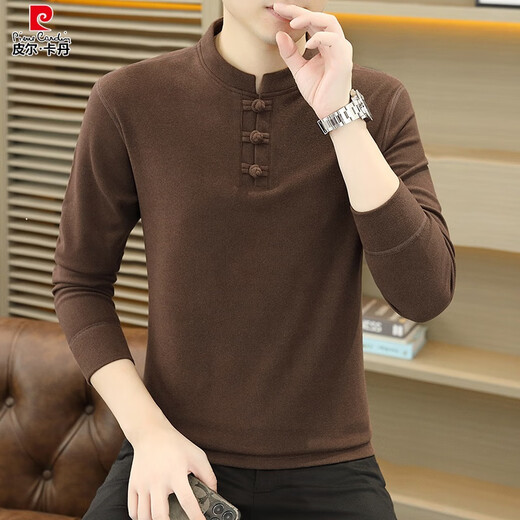 Pierre Cardin (pierre cardin) stand collar long-sleeved T-shirt men's spring and autumn Chinese style Henry collar polo. shirt autumn inner layering shirt for men 8806 white 2XL