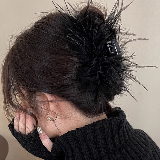 Xiang Wan Hair Clip Feather Seersucker Bow Hair Clip Women's Back Hair Clip Shark Clip Birthday Gift