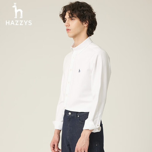 哈吉斯（HAZZYS）男装【伦敦时装周同款】春秋长袖衬衫男士牛津纺衬衣ASCZK1ACK16 白色WT M (170/92A 46)