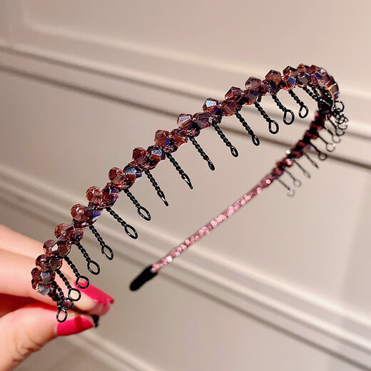 LEMIAO LEMIAO Light luxury rhinestone toothed anti-slip hairband bangs broken hair artifact versatile headband hairpin princess style champagne color A05-302