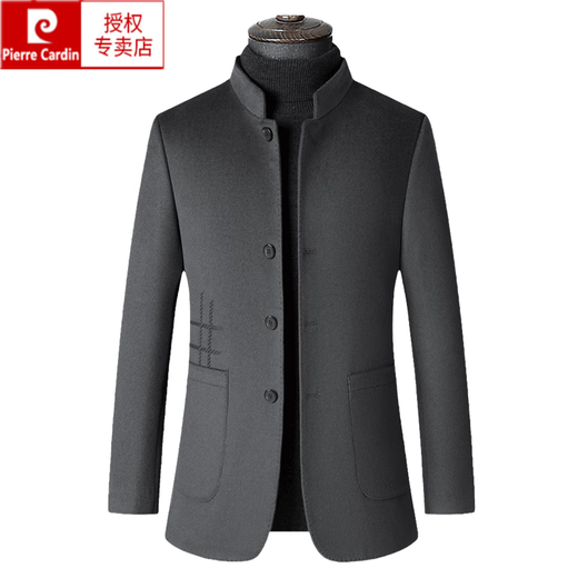 Pierre Cardin High-End-Kaschmir Zhongshan Anzug Herren eigener Wolljacke mittleren und jungen Menschen Herbst und Winter Hochzeit Wollanzug Dad Hochzeit Bankett Schwarz 170/m