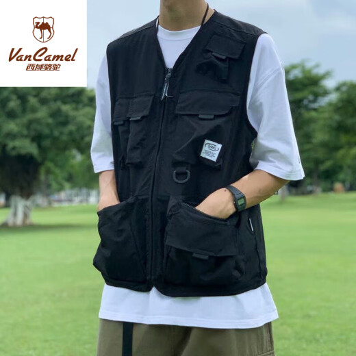 Western Camel (VANCAMEL) multi-pocket workwear tactical vest jacket for men and women, trendy brand vest, sleeveless vest, women's style/Wh green L