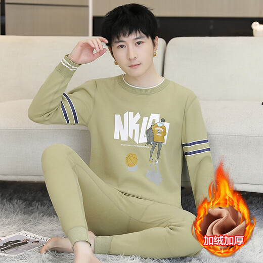 
Boys thermal underwear suit junior high school students plus velvet thickened cotton sweater teenagers winter autumn clothes and autumn pants 683 blue (top + pants) plus velvet thickened 175 2XL 110-135Jin [Jin equals 0.5 kg]