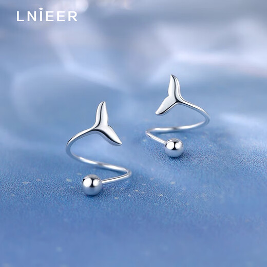Lnieer999 pure silver fish tail earrings for women with pierced ears 2025 new screw-buckle earrings light luxury high-end earrings 999 pure silver fishtail spiral earrings (pair)