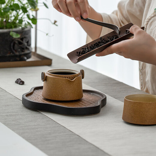 Wanqiantang travel tea set, ceramic Kung Fu tea set, portable outdoor tea set for boyfriend, friendship between gentlemen, yellow sand glaze