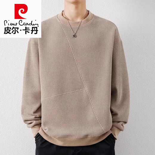 皮尔卡丹（pierre cardin）高档慵懒风卫衣男士春秋2025新款潮牌宽松内搭华夫格圆领打底衫男 683卡其 M【90-110斤】