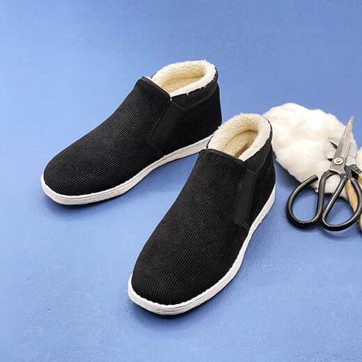 Neliansheng handmade thousand-layer sole men's shoes cotton shoes cloth shoes winter new cotton boots corduroy warm men's plus velvet shoes 8542A black 41