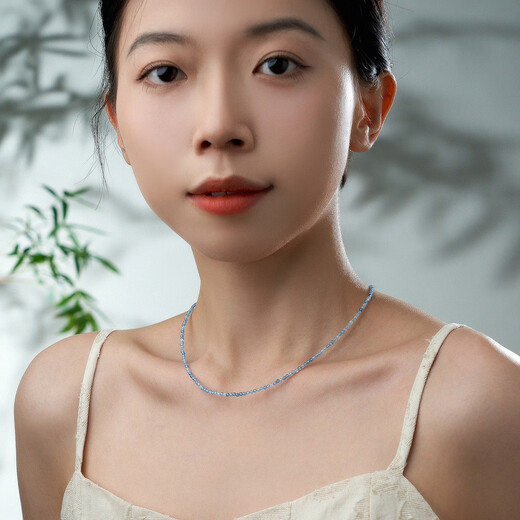 Meluxe S925 silver colored treasure necklace aquamarine necklace Lucky Oriental Glacier birthday gift for my wife 2mm, about 40+5cm long